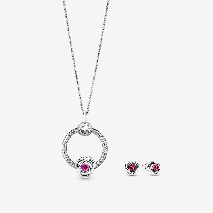 October Birthstone Eternity Circle O Pendant and Earrings Set image number 0